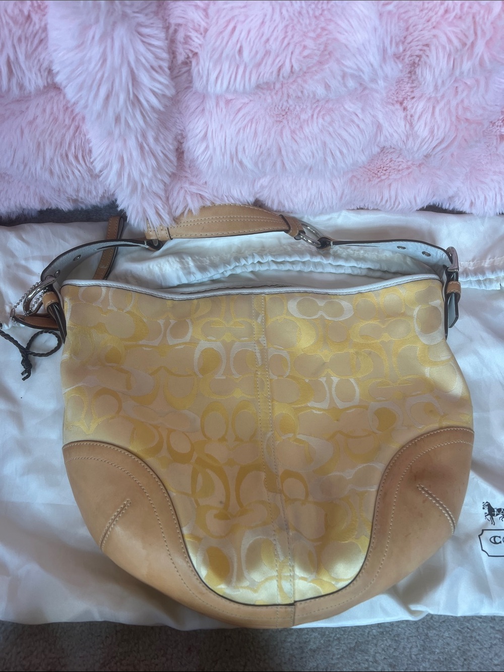 Coach Yellow Signature Jacquard Shoulder Bag with Tan Leather Trim - Picture 9 of 9